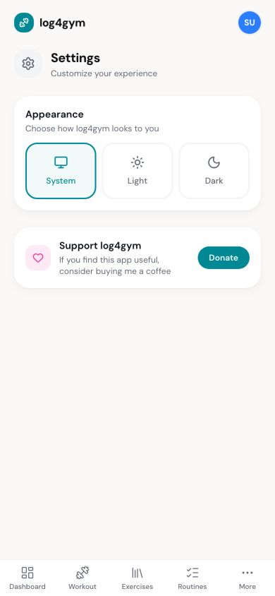 Log4Gym appearance settings