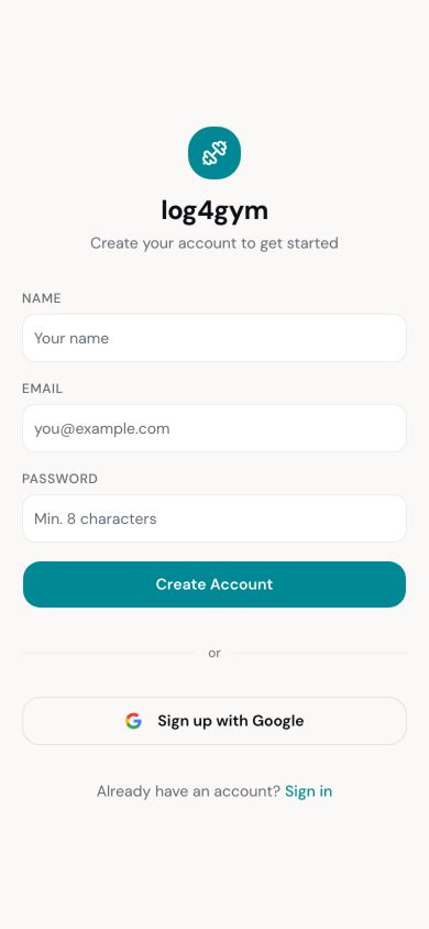 Log4Gym account registration form